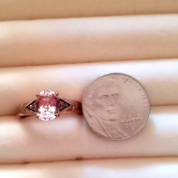 PINK MORGANITE, NATURAL CHAMPAGNE DIAMOND ACCENT RING - Picture 6 of 7